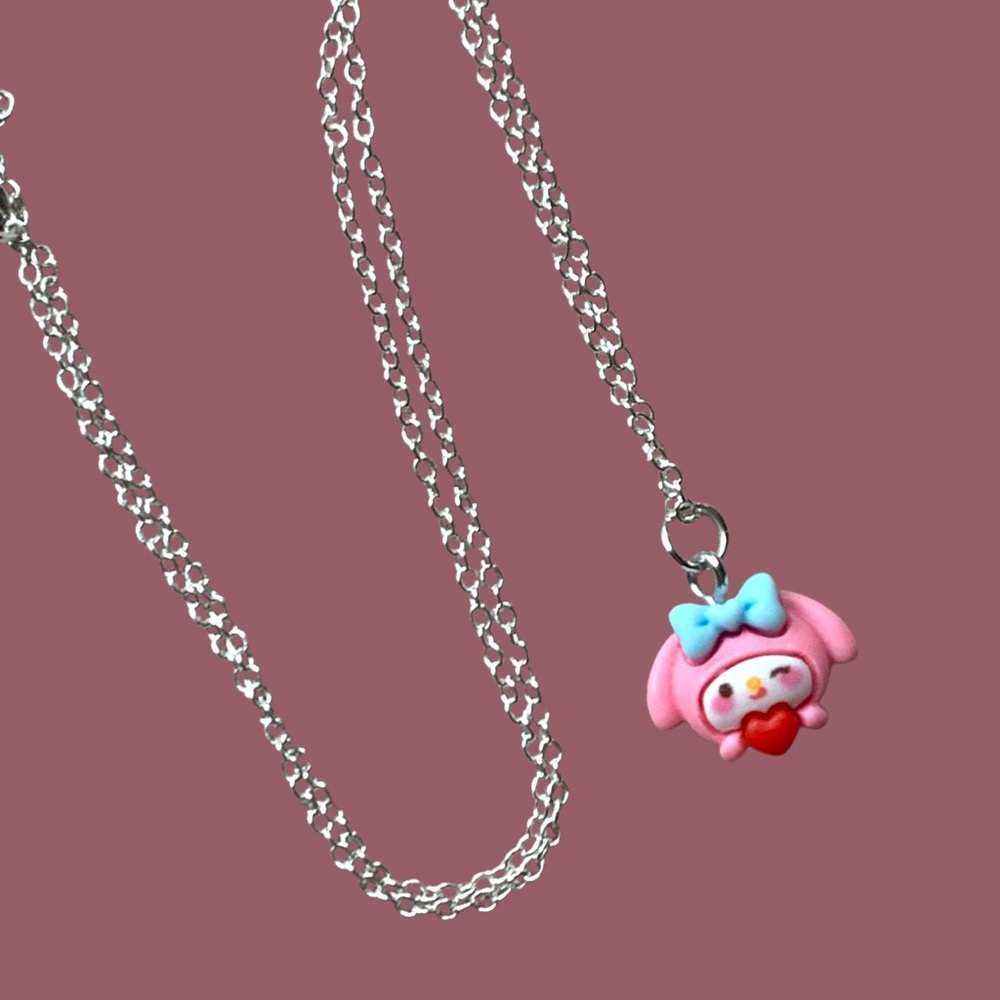 My Melody Cute Pink Silver chain Necklace hello Kitty family Sanrio - Picture 2 of 4